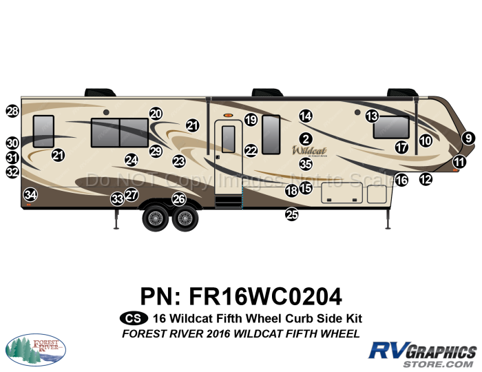 29 Piece 2016 Wildcat Fifth Wheel Curbside Graphics Kit