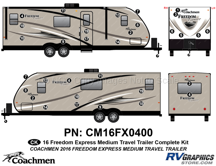 34 Piece Freedom Express Travel Trailer Complete Graphics Kit