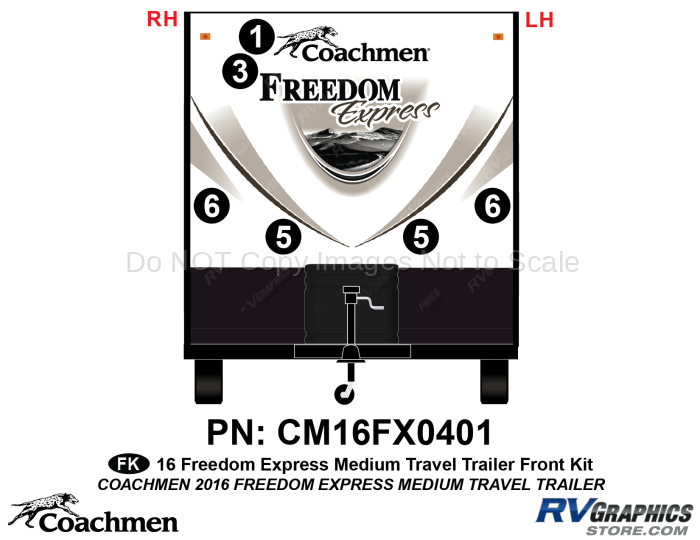 6 Piece Freedom Express Travel Trailer Front Graphics Kit