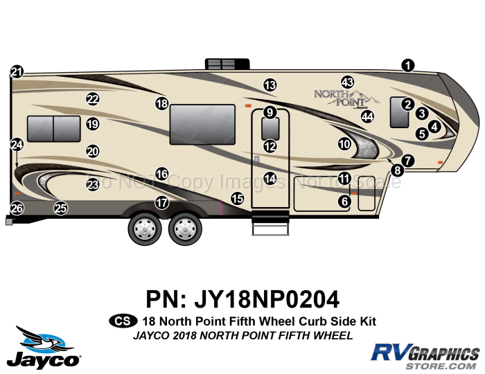 28 Piece 2018 North Point Fifth Wheel Curbside Graphics Kit