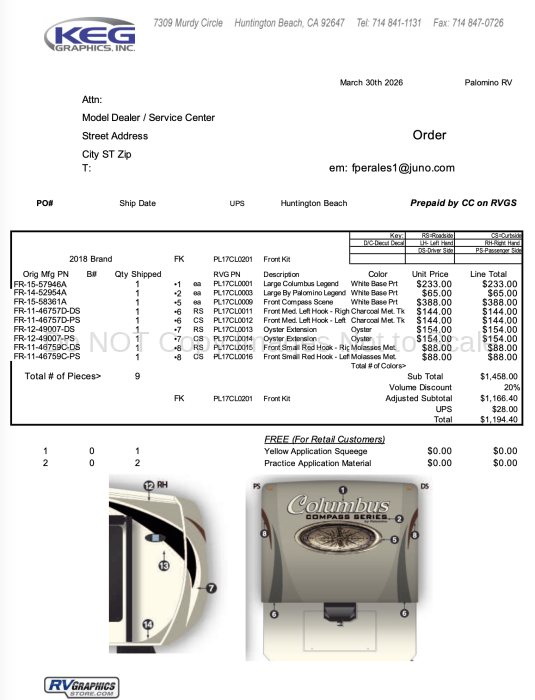 9 Piece 2017 Columbus FW Front Kit