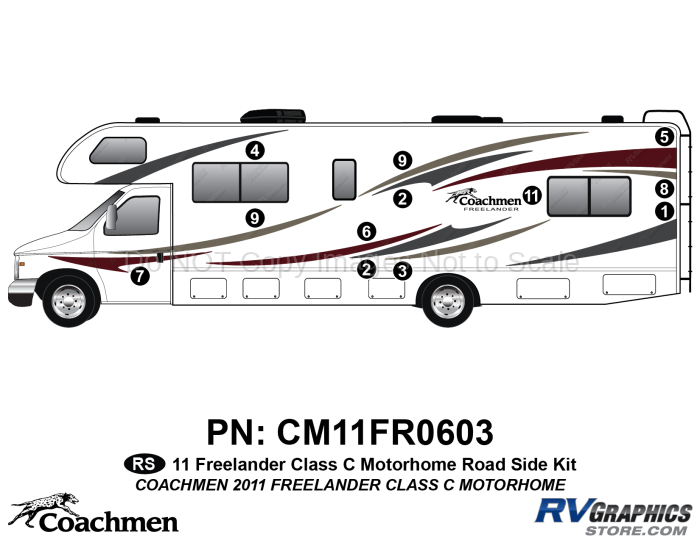 12 Piece 2011 Freelander Motorhome Roadside Graphics Kit