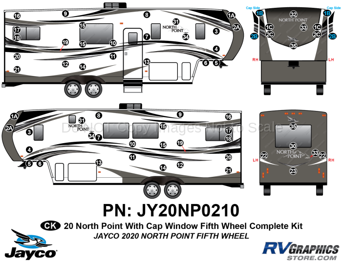 65 Piece 2020 North Point Fifth Wheel WITH Window Cap Complete Graphics Kit