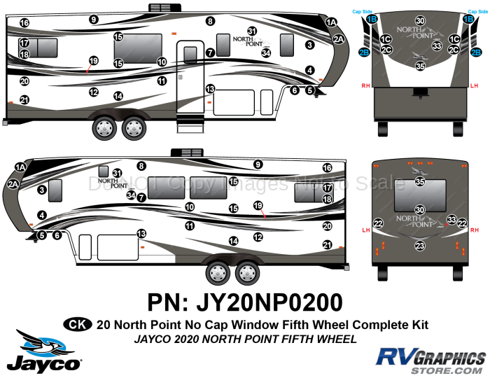 65 Piece 2020 North Point Fifth Wheel NO Window Cap Complete Graphics Kit