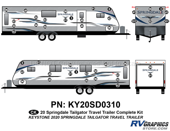 45 Piece 2020 Springdale Tailgator Travel Trailer Complete Graphics Kit