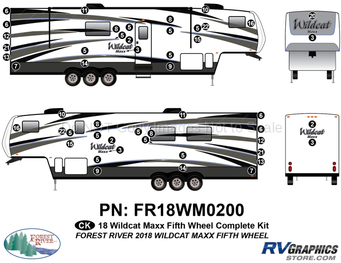 40 Piece 2018 Wildcat MAXX Fifth Wheel Complete Graphics Kit