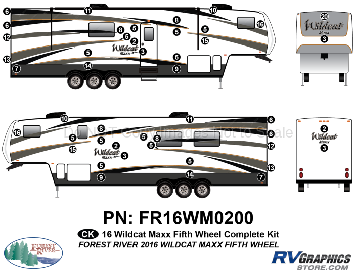 36 Piece 2016 Wildcat MAXX Fifth Wheel Complete Graphics Kit