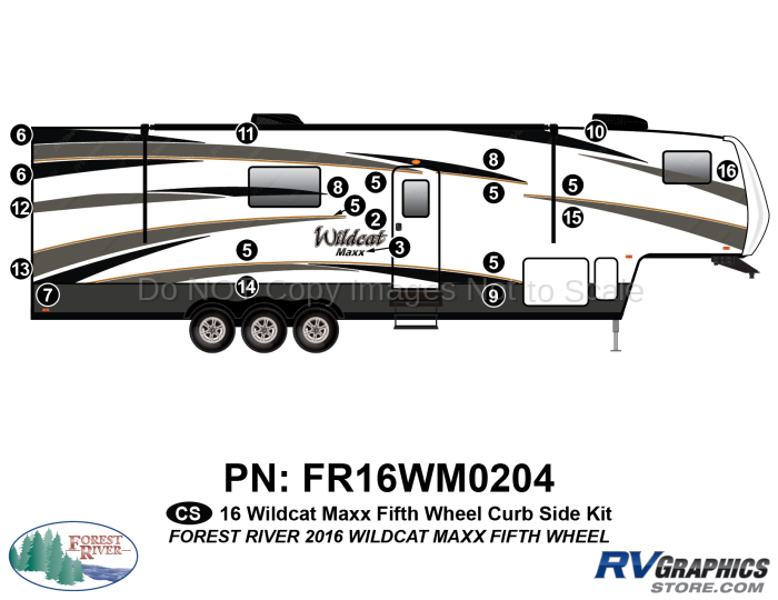 16 Piece 2016 Wildcat MAXX Fifth Wheel Curbside Graphics Kit