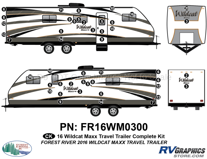36 Piece 2016 Wildcat MAXX Travel Trailer Wheel Complete Graphics Kit