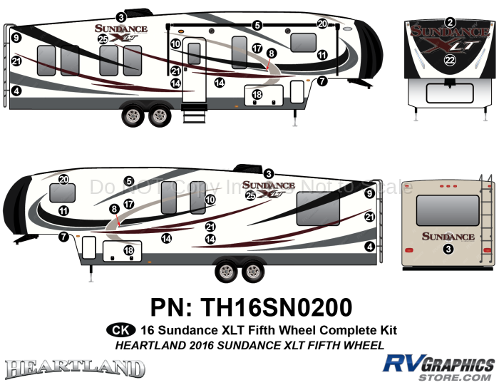 35 Piece 2016 Sundance XLT Fifth Wheel Complete Graphics Kit
