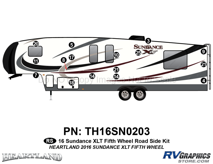 16 Piece 2016 Sundance XLT Fifth Wheel Roadside Graphics Kit