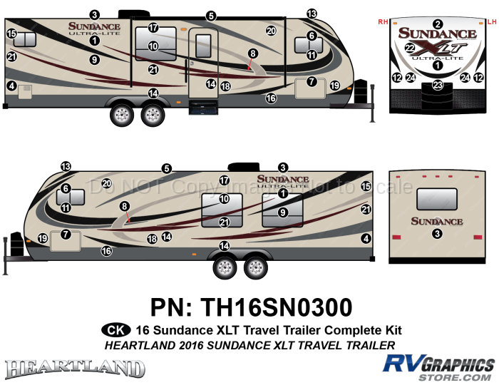 51 Piece 2016 Sundance XLT Travel Trailer Complete Graphics Kit