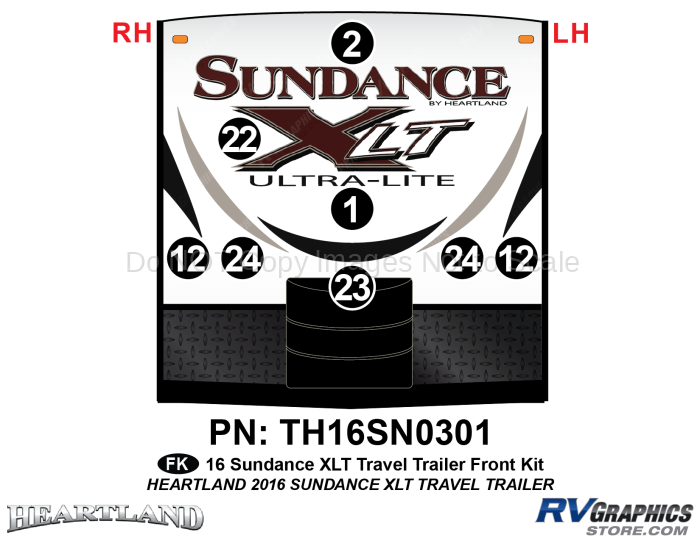 8 Piece 2016 Sundance XLT Travel Trailer Front Graphics Kit