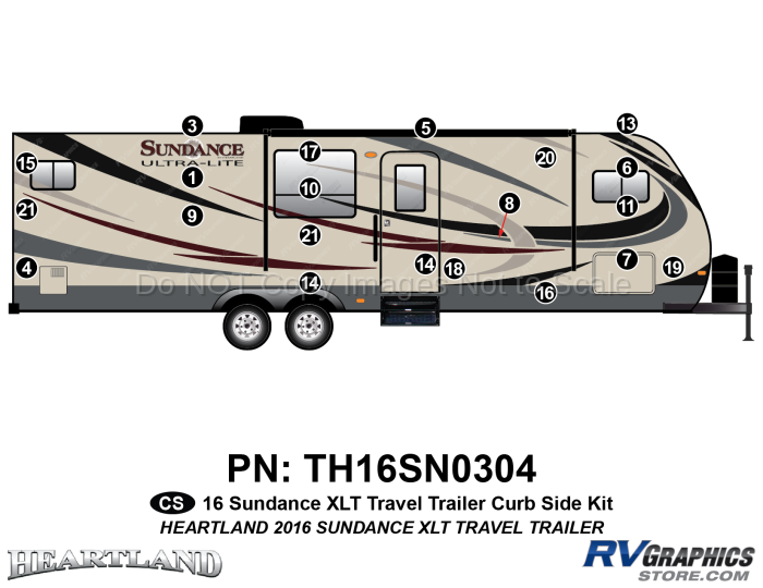 21 Piece 2016 Sundance XLT Travel Trailer Curbside Graphics Kit