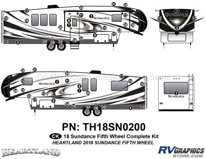 53 Piece 2018 Sundance Fifth Wheel Complete Graphics Kit