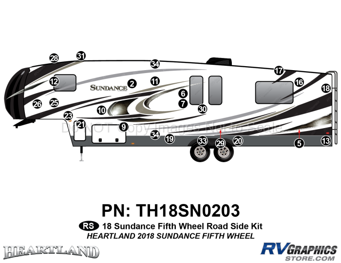 25 Piece 2018 Sundance Fifth Wheel Roadside Graphics Kit