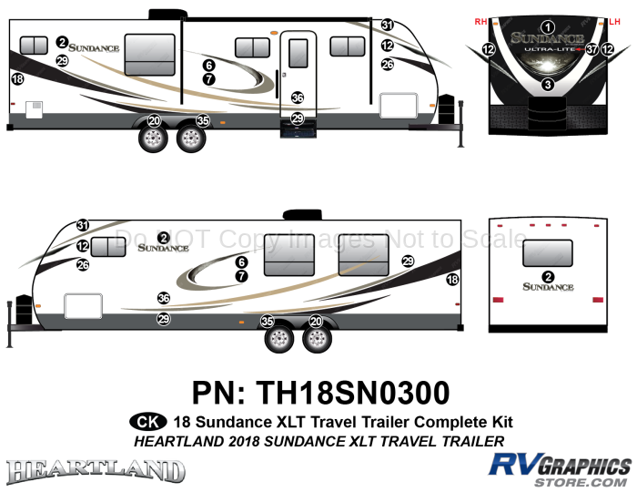 28 Piece 2018 Sundance XLT Travel Trailer Complete Graphics Kit