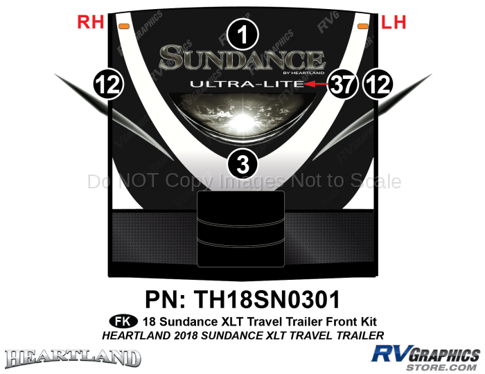 5 Piece 2018 Sundance XLT Travel Trailer Front Graphics Kit