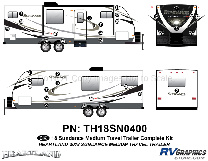 32 Piece 2018 Sundance Medium Travel Trailer Complete Graphics Kit