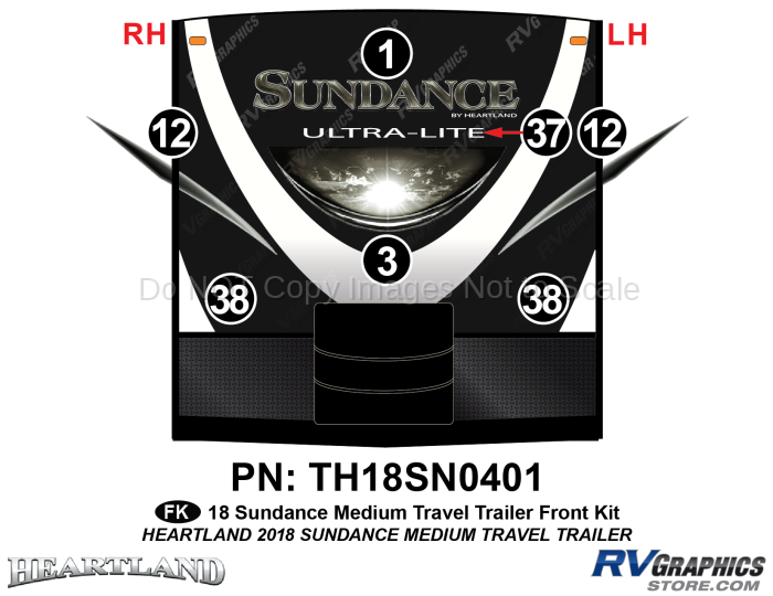 7 Piece 2018 Sundance Medium Travel Trailer Front Graphics Kit