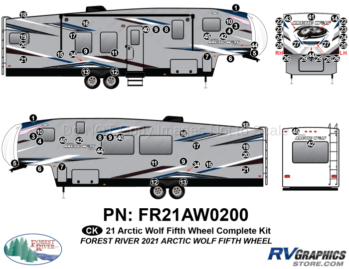 71 Piece 2021 Arctic Wolf Fifth Wheel Complete Graphics Kit