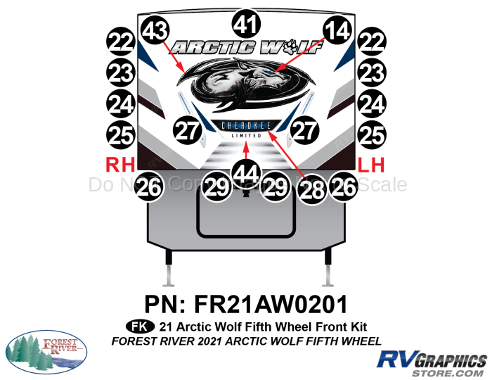 19 Piece 2021 Arctic Wolf Fifth Wheel Front Graphics Kit