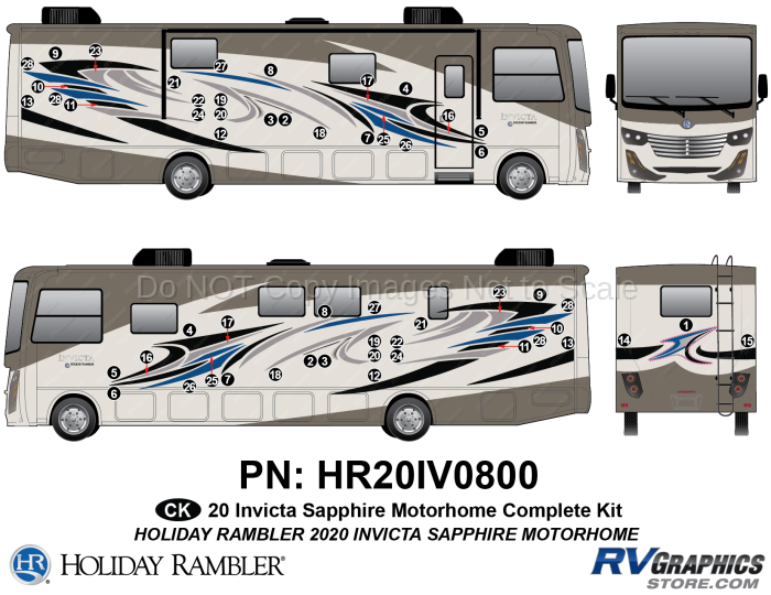 55 Piece 2020 Invicta Motorhome Blue Version Complete Graphics Kit