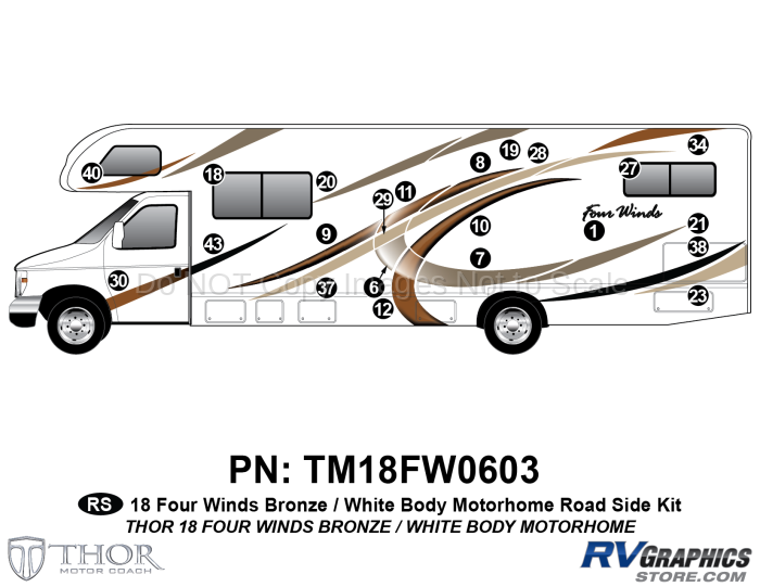23 Piece 2018 Four Winds MH Bronze on White Body Roadside Graphics Kit
