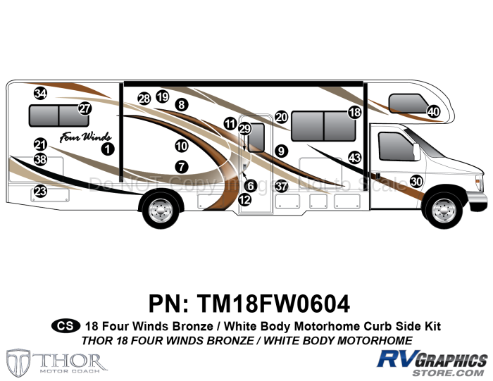 23 Piece 2018 Four Winds MH Bronze on White Body Curbside Graphics Kit
