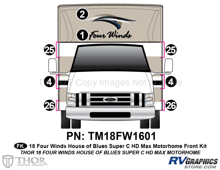 2 Piece 2018 Four Winds MH Blue on Tan Body Front Graphics Kit