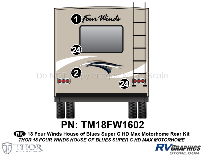4 Piece 2018 Four Winds MH Blue on Tan Body Rear Graphics Kit