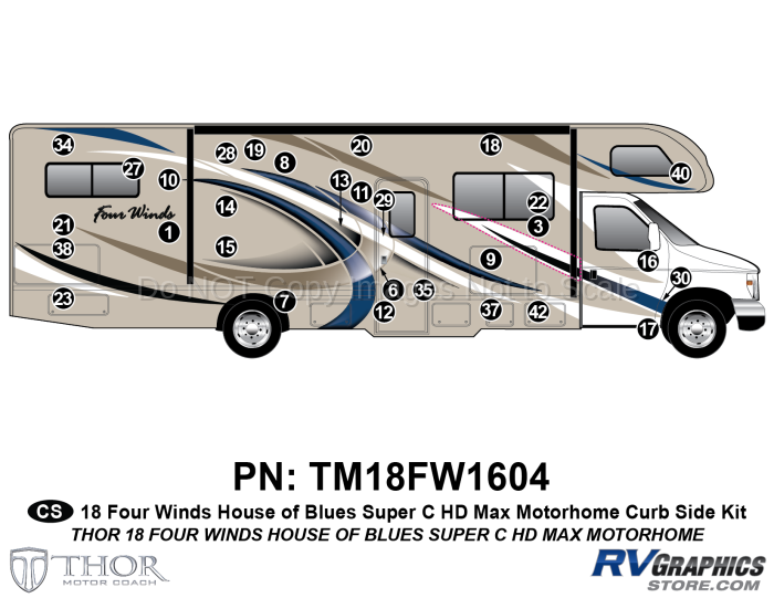 33 Piece 2018 Four Winds MH Blue on Tan Body Curbside Graphics Kit