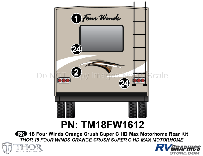 4 Piece 2018 Four Winds MH Orange on Tan Body Rear Graphics Kit