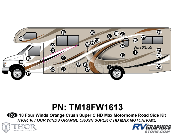 33 Piece 2018 Four Winds MH Orange on Tan Body Roadside Graphics Kit