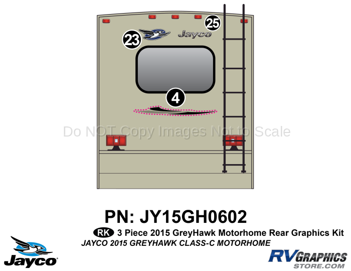 3 Piece 2015 Greyhawk Champagne Motorhome Rear Graphics Kit