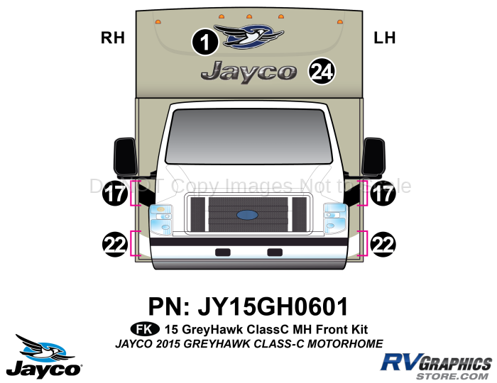 6 Piece 2015 Greyhawk Champagne Motorhome Front Graphics Kit