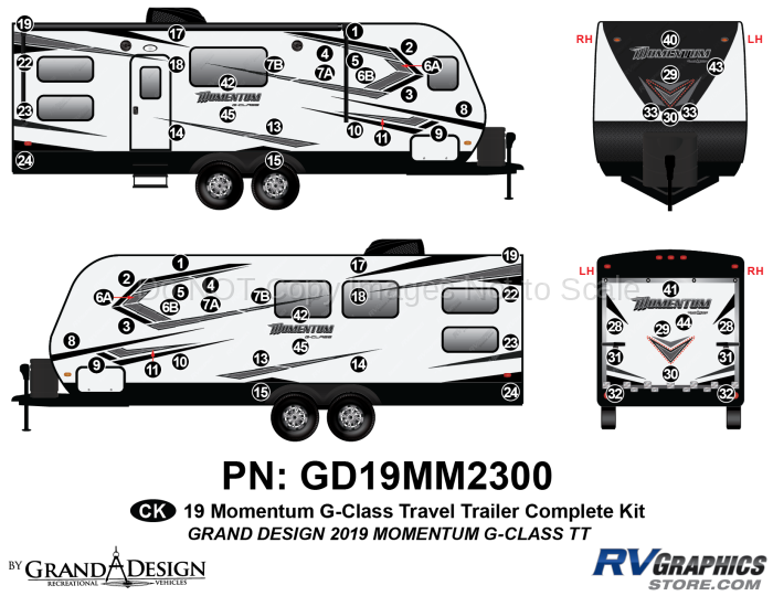 64 Piece 2019 Momentum G-Class Travel Trailer Complete Graphics Kit
