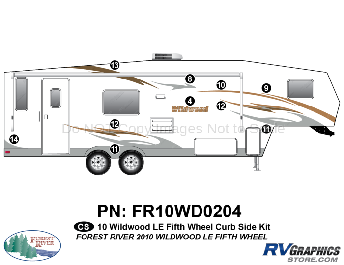 10 Piece 2010 Wildwood Fifth Wheel Curbside Graphics Kit