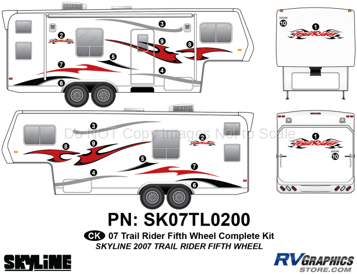 20 Piece 2007 Trailrider Fifth Wheel Complete Graphics Kit