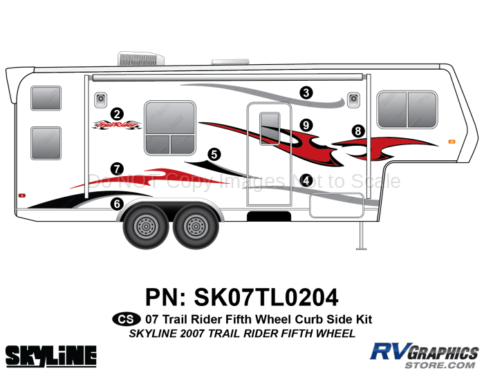 8 Piece 2007 Trailrider Fifth Wheel Curbside Graphics Kit