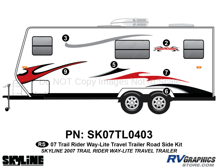 6 Piece 2007 Trailrider Medium Travel Trailer Roadside Graphics Kit