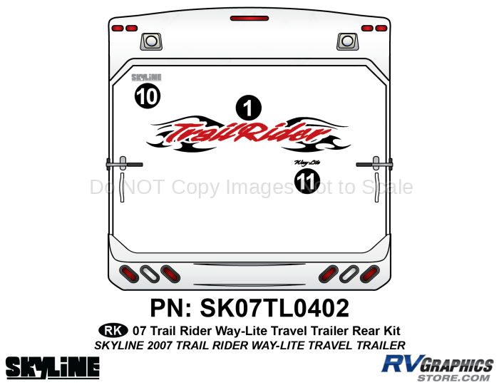 3 Piece 2007 Trailrider Medium Travel Trailer Rear Graphics Kit