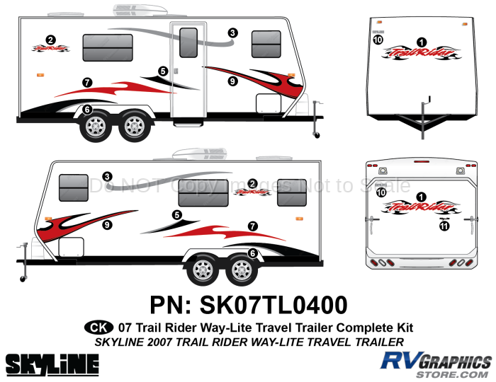 17 Piece 2007 Trailrider Medium Travel Trailer Complete Graphics Kit