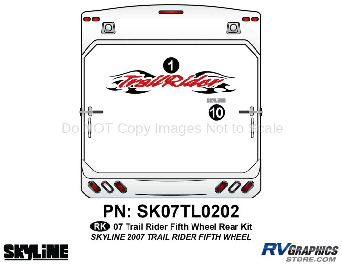 2 Piece 2007 Trailrider Fifth Wheel Rear Graphics Kit