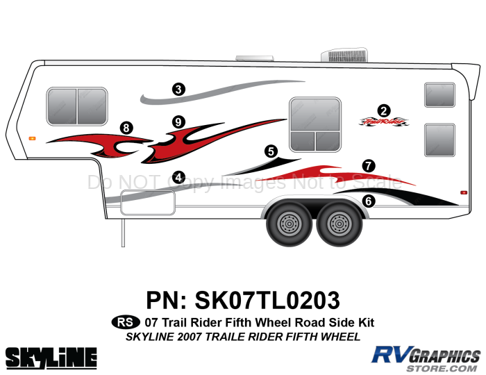 8 Piece 2007 Trailrider Fifth Wheel Roadside Graphics Kit