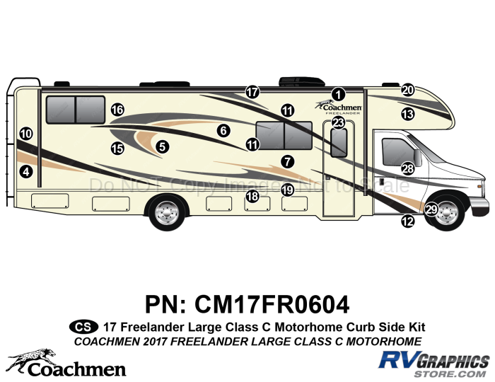19 Piece 2017 Freelander Long Motorhome Curbside Graphics Kit