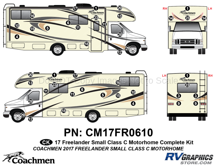 44 Piece 2017 Freelander Short Motorhome Complete Graphics Kit