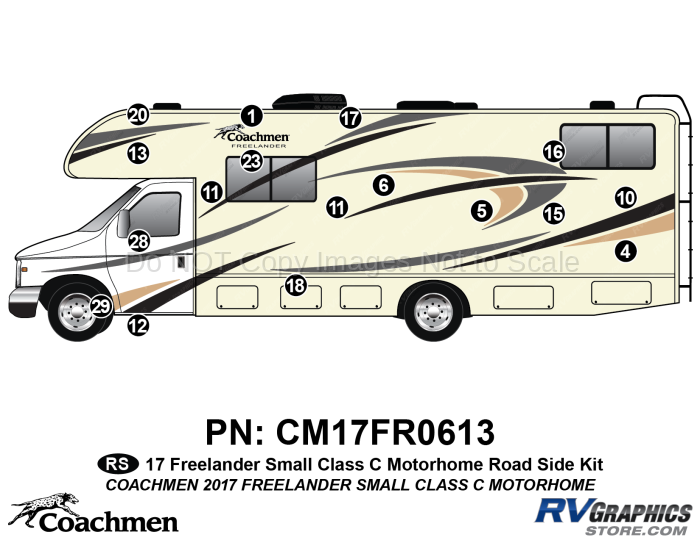 17 Piece 2017 Freelander Short Motorhome Roadside Graphics Kit