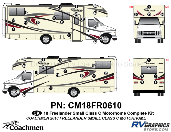 44 Piece 2018 Freelander Short Motorhome Complete Graphics Kit