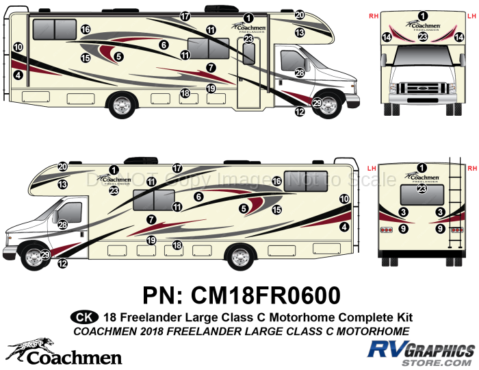 48 Piece 2018 Freelander Long Motorhome  Complete Graphics Kit